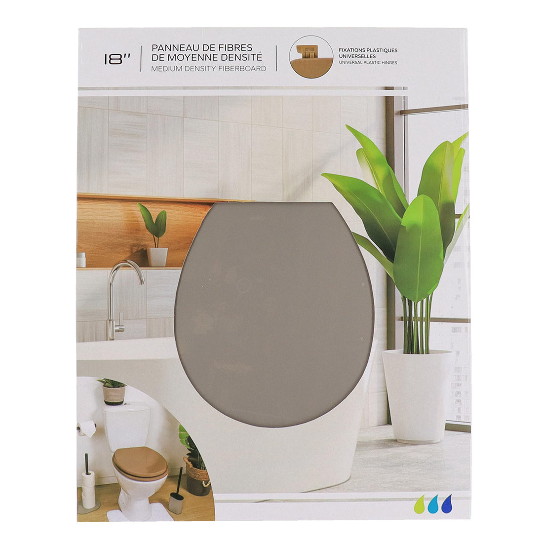 Capac de Toaletă cu Balamale din Plastic 18 Inch - Taupe