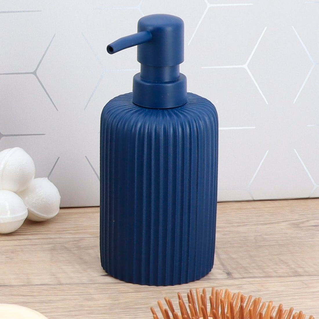 Dispenser pentru Săpun din Polirășină cu Dungi 230 ml - Navy Blue