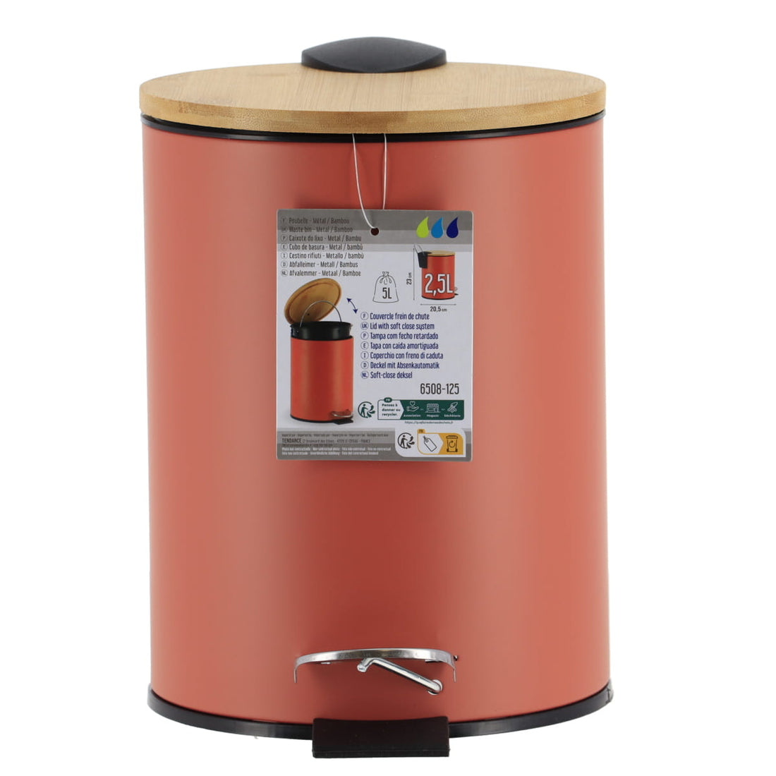 Coș De Gunoi Metalic Cu Închidere Lentă 3L - Terracotta/Bambus