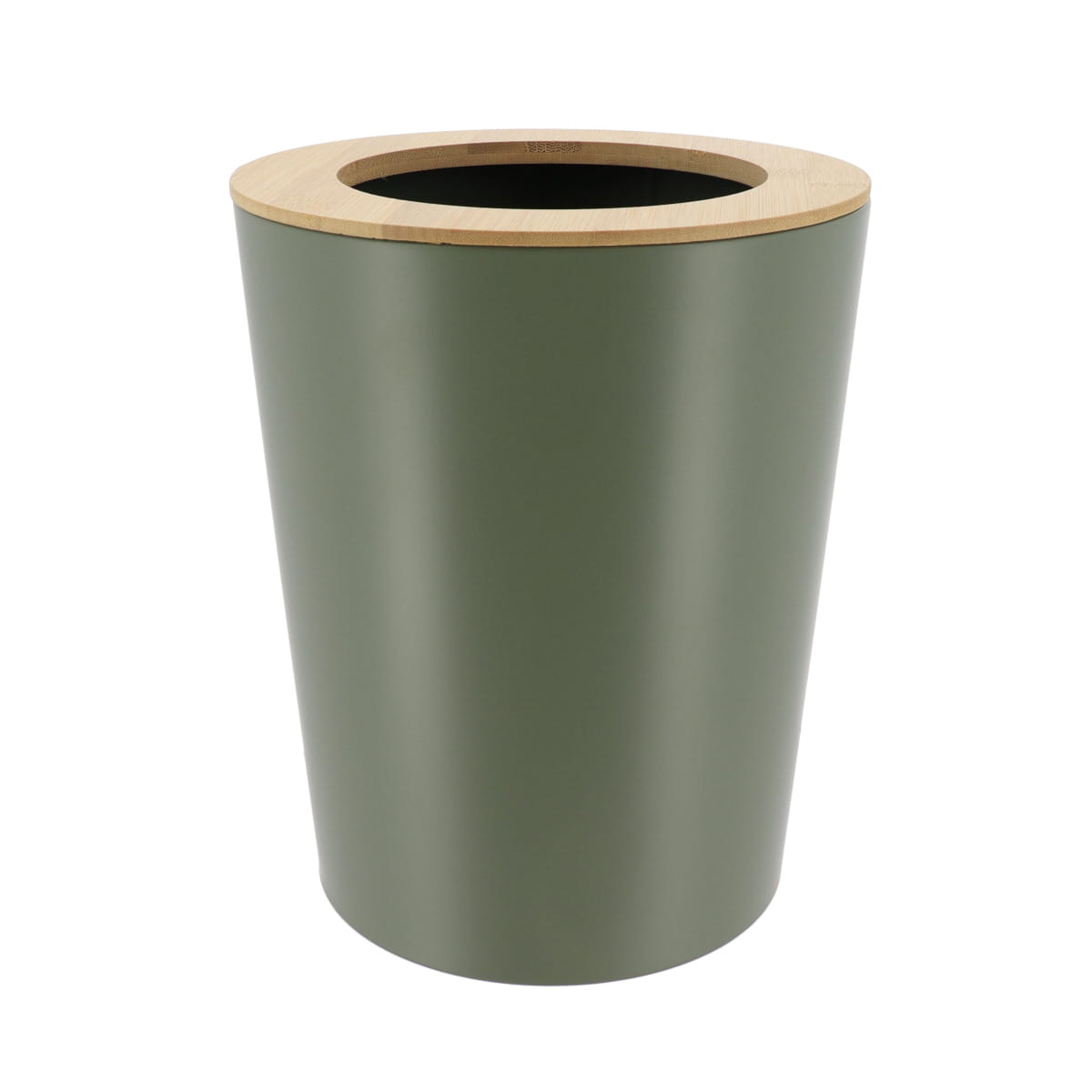 Coș De Gunoi Metalic Conic Cu Capac Din Bambus 5L- Khaki/ Bambus