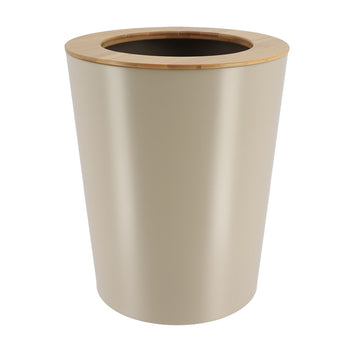 Coș De Gunoi Metalic Conic Cu Capac Din Bambus 5L- Taupe/ Bambus