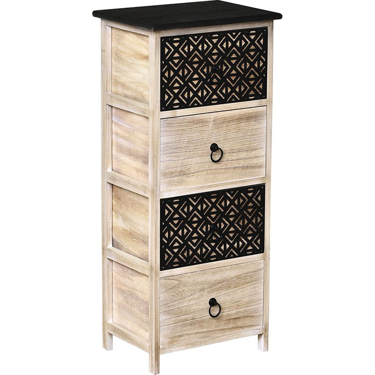 Mobilier din MDF/Paulownia cu 4 Sertare și Mânere Rotunde din Metal - Natural/Negru cu Gravură (Copy)