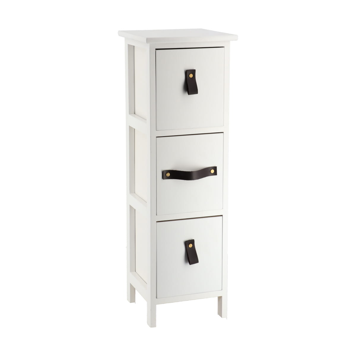 Mobilier mic din MDF/Paulownia cu 3 Sertare și Mânere - Alb