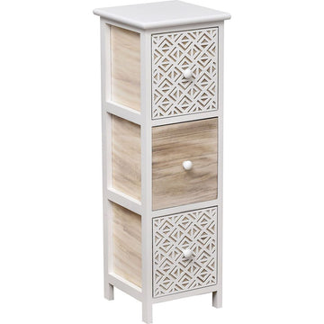 Mobilier din Paulownia cu 3 Sertare și Mânere din Lemn - Alb/Natural/Gravat