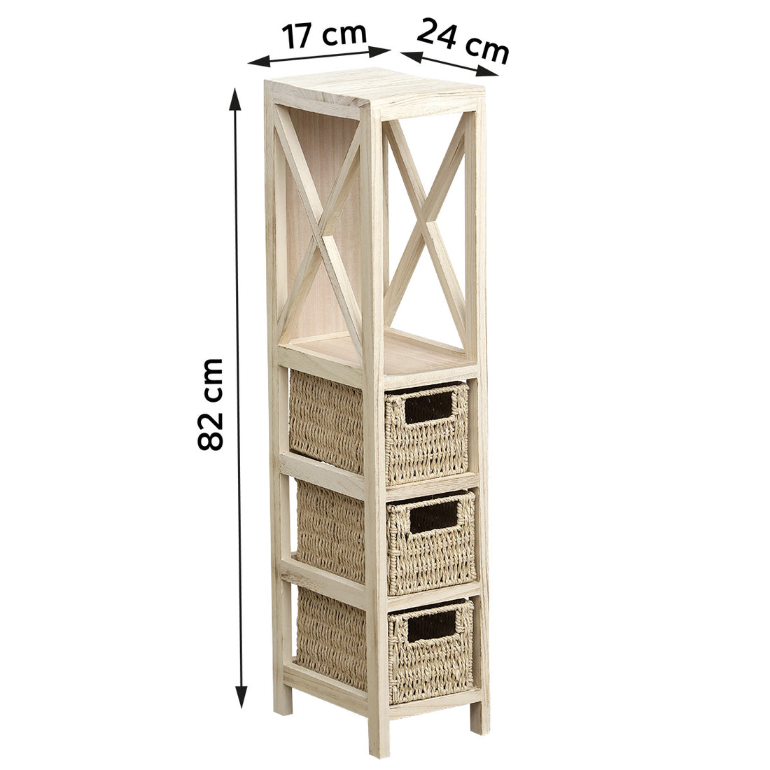 Mobilier Natural din MDF cu 1 Raft + 3 Coșuri Împletite din Hârtie - Natural